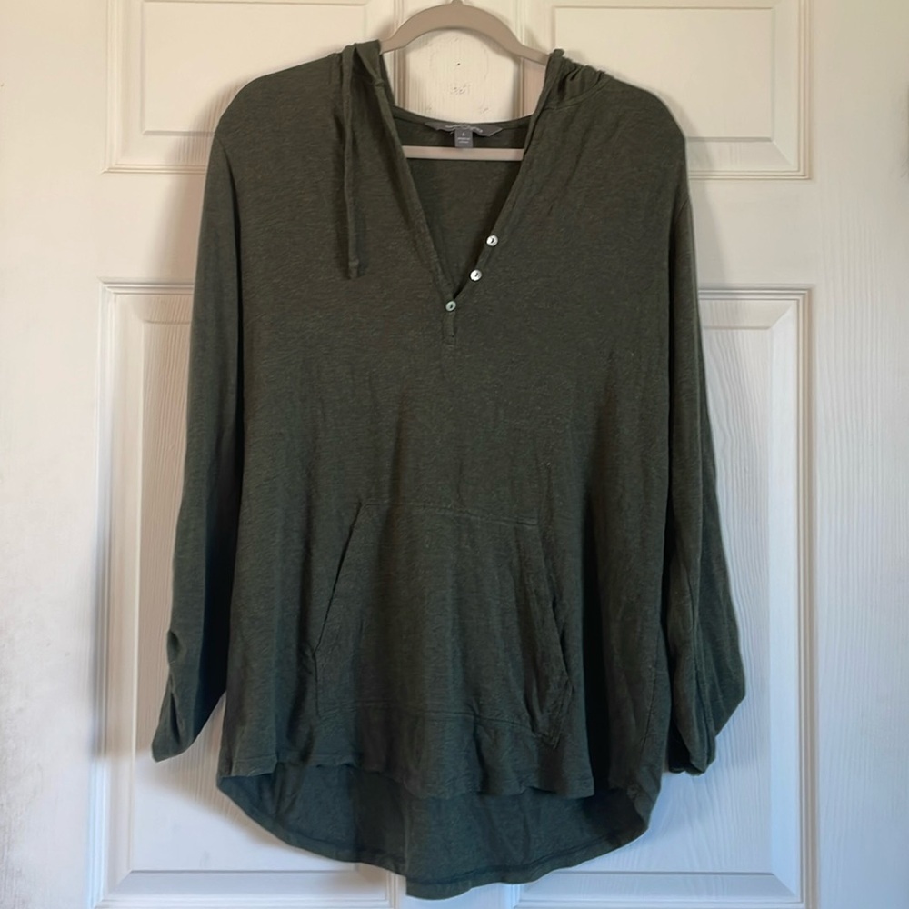 Market & Spruce Womens Salvatrice Henley Top Olive Hooded Roll Tab Knit, Size L